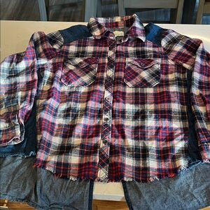 Vintage Havana Red and Blue Plaid Flannel/Jeans Shirt